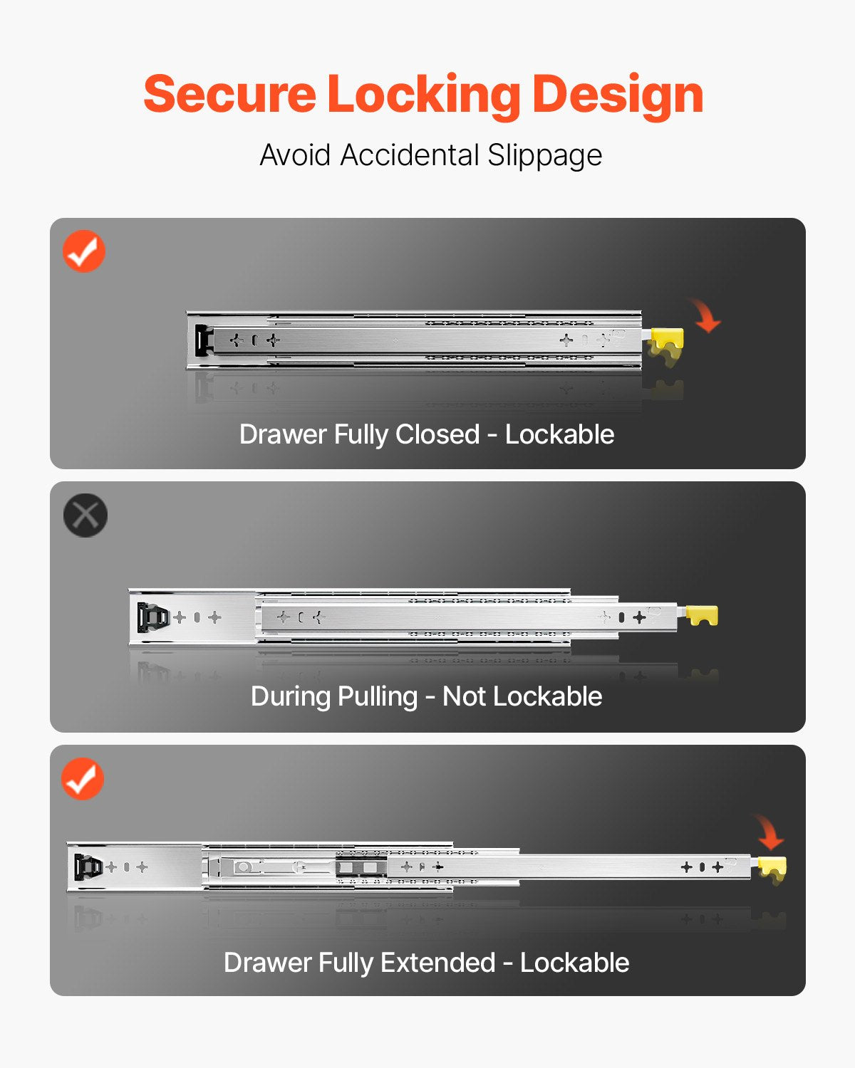 VEVOR 1 Pair 16-60 in Soft-Close Drawer Slides Ball Bearing Full Extension