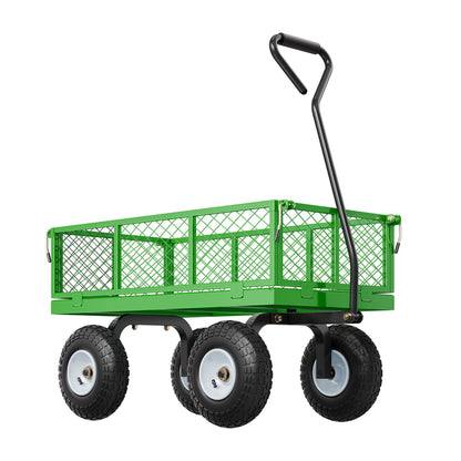 VEVOR 900 Lbs Steel Garden Cart on Wheels, Heavy Duty Pullable Garden Wagon Yard Cart, Outdoor Metal Utility Wagon with 10" Tires and Mesh Removable Sides(Convert to Flatbed), and 180°Rotating Handle