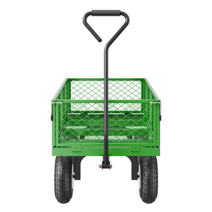 VEVOR 900 Lbs Steel Garden Cart on Wheels, Heavy Duty Pullable Garden Wagon Yard Cart, Outdoor Metal Utility Wagon with 10" Tires and Mesh Removable Sides(Convert to Flatbed), and 180°Rotating Handle