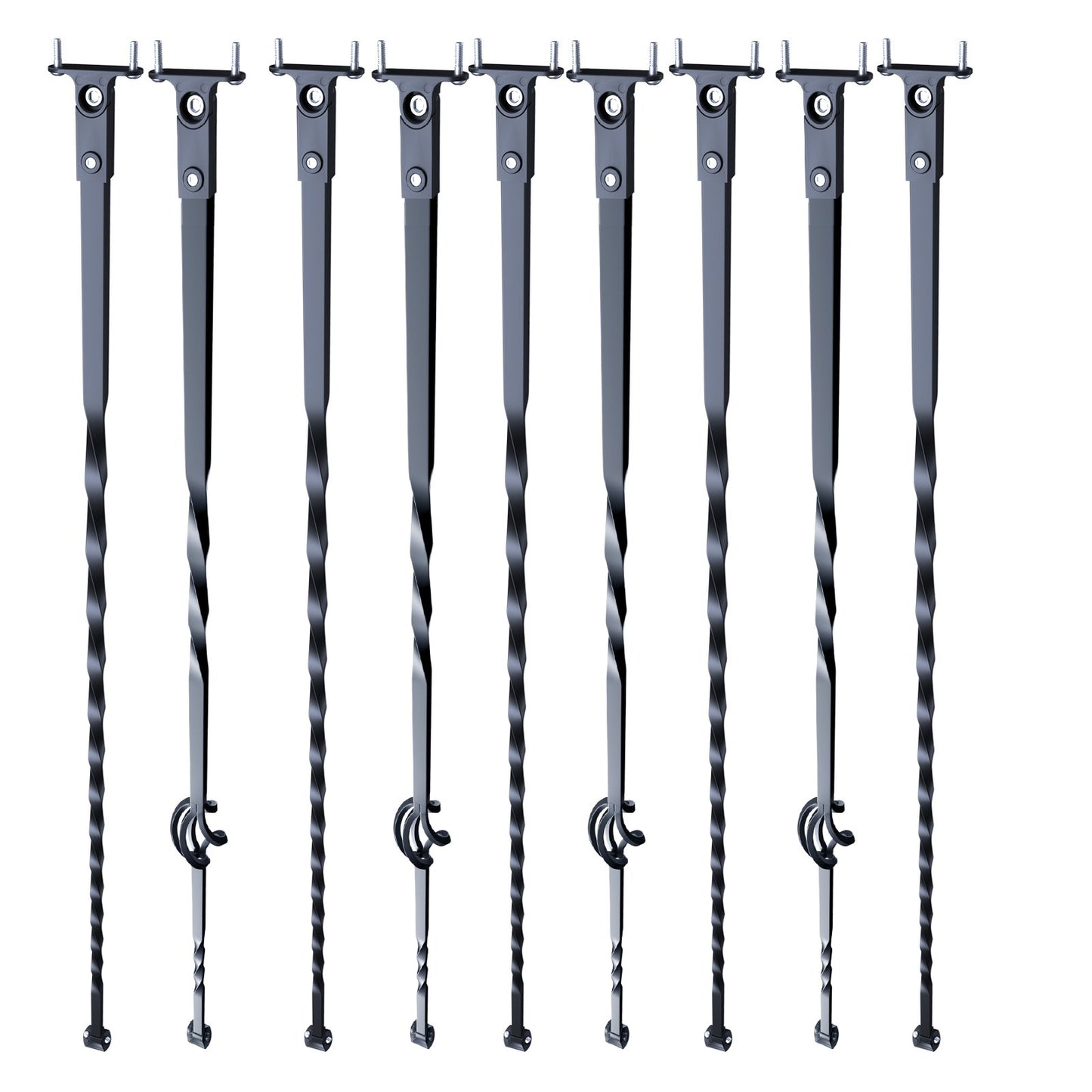 VEVOR Staircase Metal Balusters, 44'' x 1/2" Galvanized Steel Decorative Banister Spindles, 10 Pack Deck Baluster with Hollow Single Baskets, Twists, Spiral Stair Railing w/ Shoes & Screws