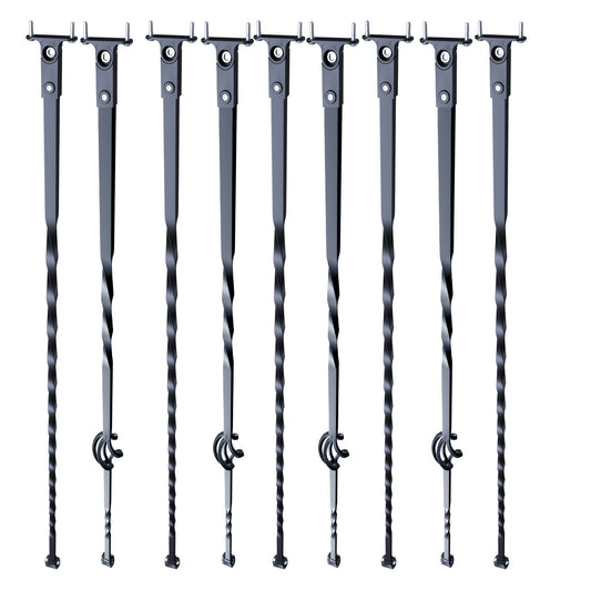 VEVOR Staircase Metal Balusters, 44'' x 1/2" Galvanized Steel Decorative Banister Spindles, 10 Pack Deck Baluster with Hollow Single Baskets, Twists, Spiral Stair Railing w/ Shoes & Screws