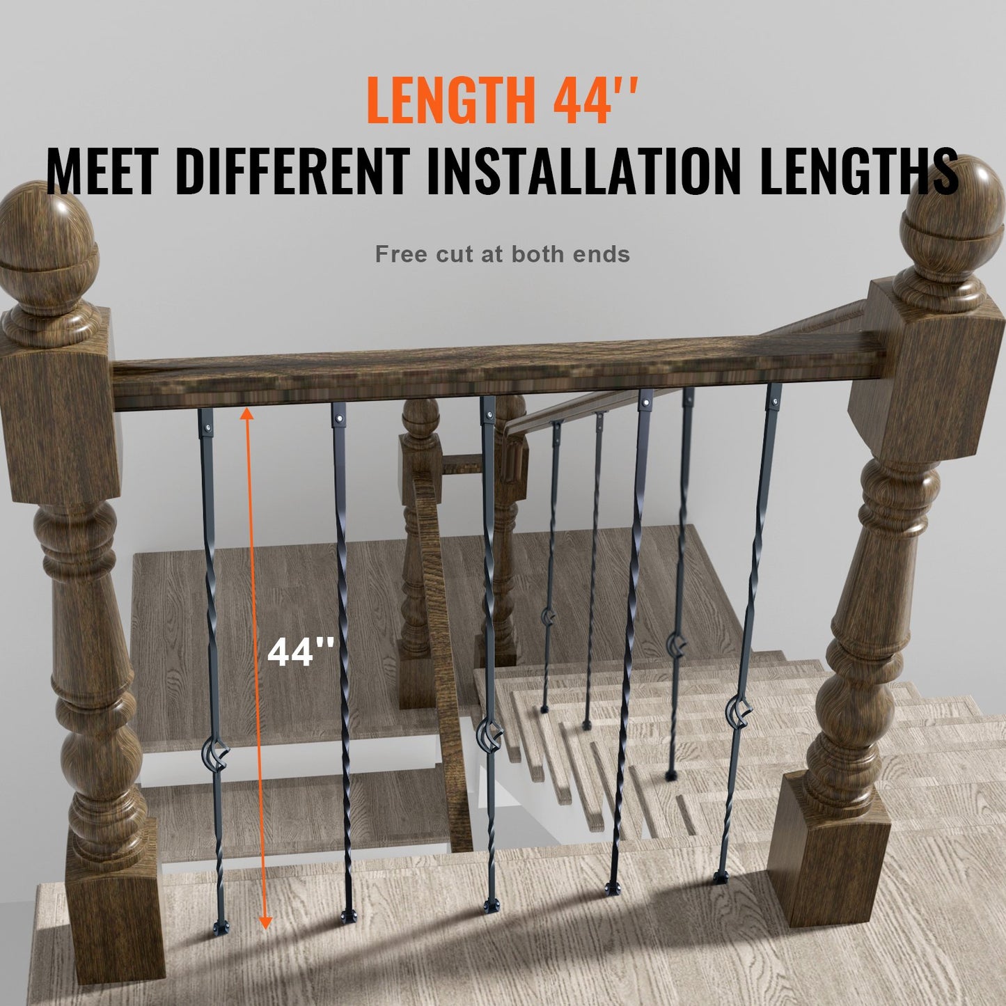 VEVOR Staircase Metal Balusters, 44'' x 1/2" Galvanized Steel Decorative Banister Spindles, 10 Pack Deck Baluster with Hollow Single Baskets, Twists, Spiral Stair Railing w/ Shoes & Screws