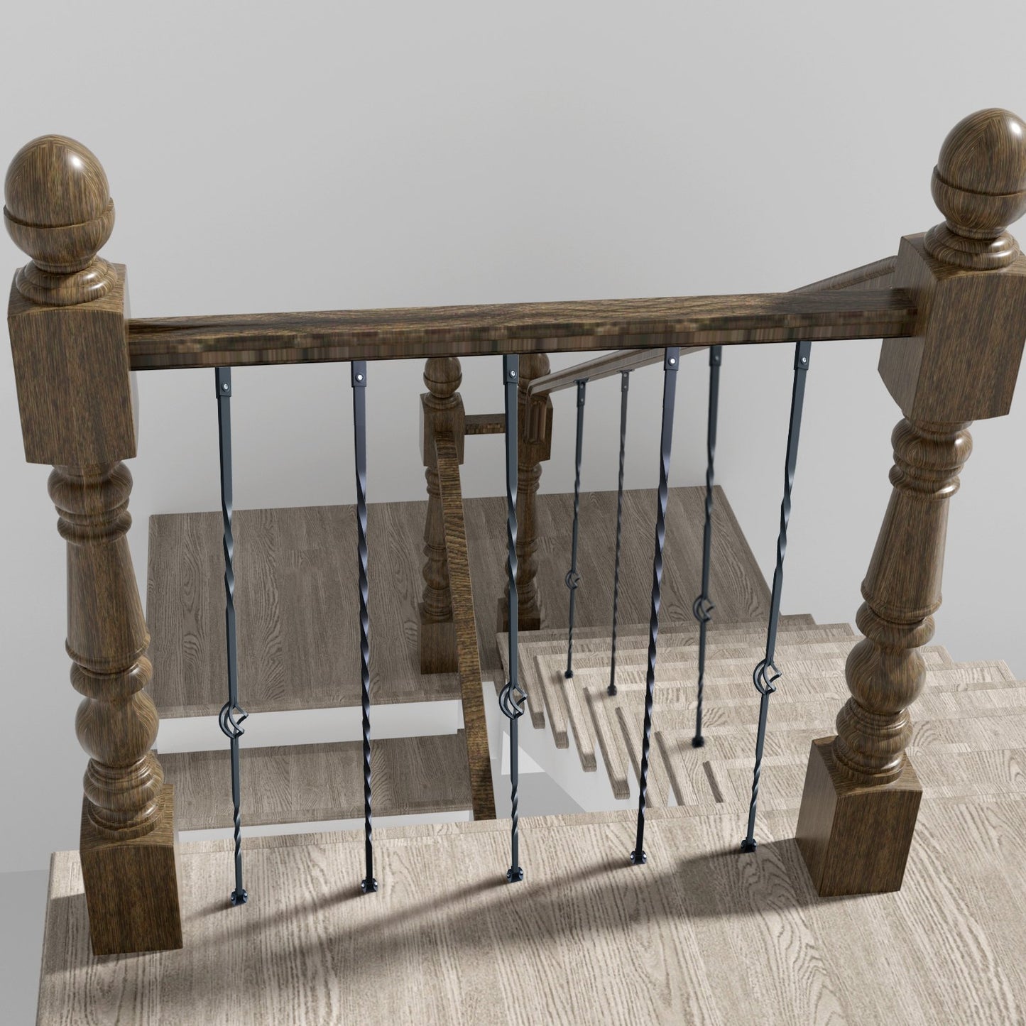 VEVOR Staircase Metal Balusters, 44'' x 1/2" Galvanized Steel Decorative Banister Spindles, 10 Pack Deck Baluster with Hollow Single Baskets, Twists, Spiral Stair Railing w/ Shoes & Screws