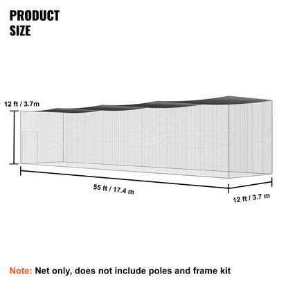 VEVOR Baseball Batting Netting, Professional Softball Baseball Batting Hitting Training Net, Practice Portable Pitching Cage Net with Door & Carry Bag, Heavy Duty Enclosed PE Netting,1676CM (NET ONLY)