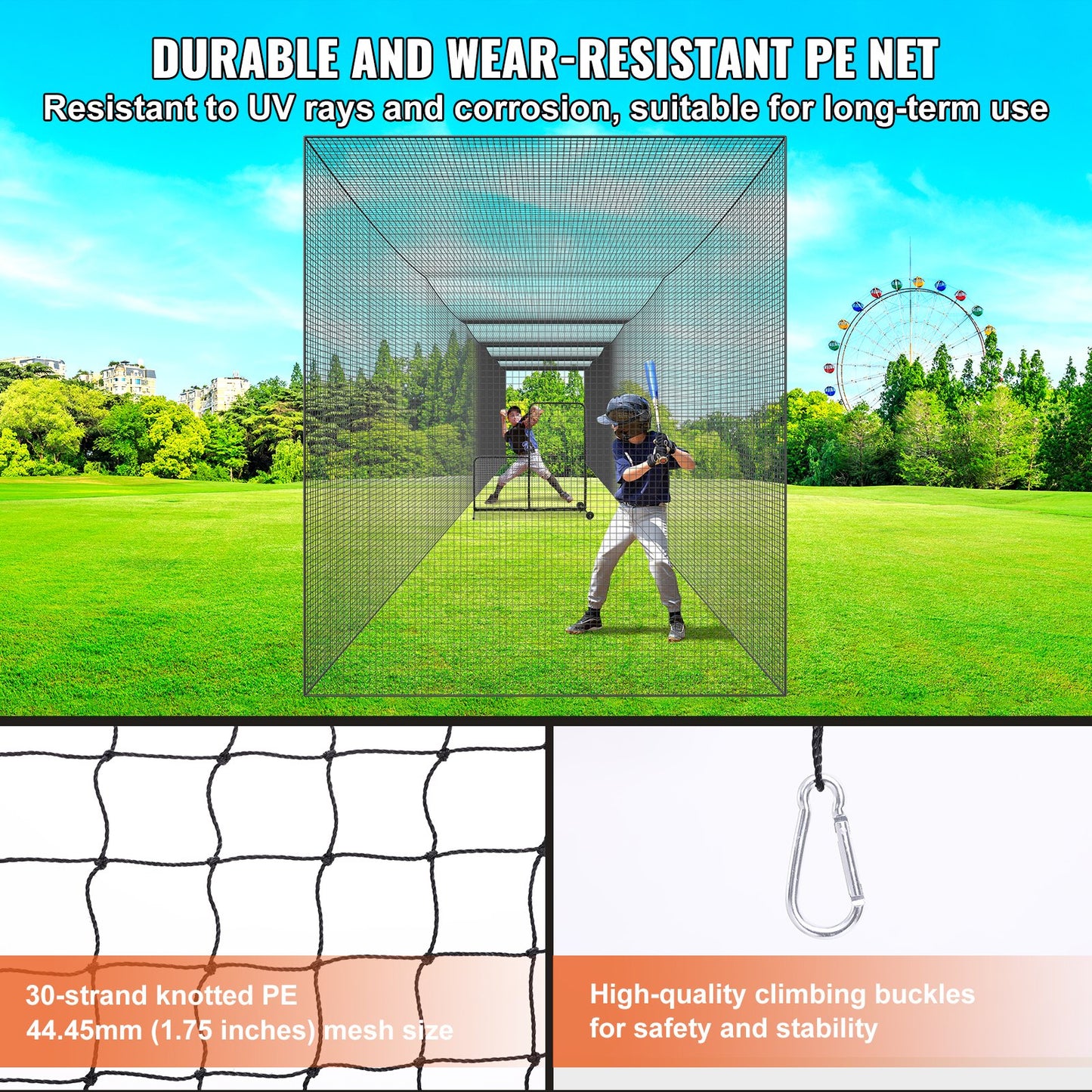 VEVOR Baseball Batting Netting, Professional Softball Baseball Batting Hitting Training Net, Practice Portable Pitching Cage Net with Door & Carry Bag, Heavy Duty Enclosed PE Netting,2133CM (NET ONLY)