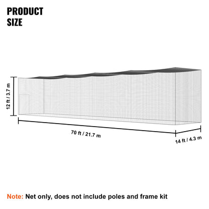 VEVOR Baseball Batting Netting, Professional Softball Baseball Batting Hitting Training Net, Practice Portable Pitching Cage Net with Door & Carry Bag, Heavy Duty Enclosed PE Netting,2133CM (NET ONLY)